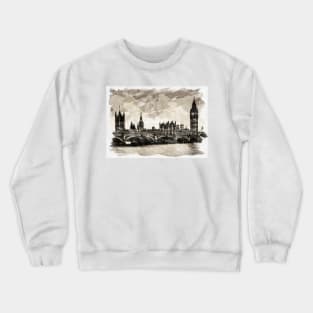 London, England Vintage Watercolor Travel Souvenir Fine Art Crewneck Sweatshirt